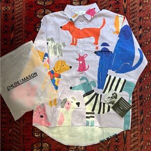 Brand New Poly Blend Half Button Tunic with Dog Print